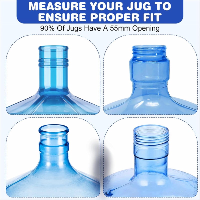 kioguc (5 Pack) 5 Gallon Water Jug Cap,Silicone Reusable Replacement Cap, Non Spill Bottle Caps for 55mm Bottle Water Dispenser Caps - Image 2